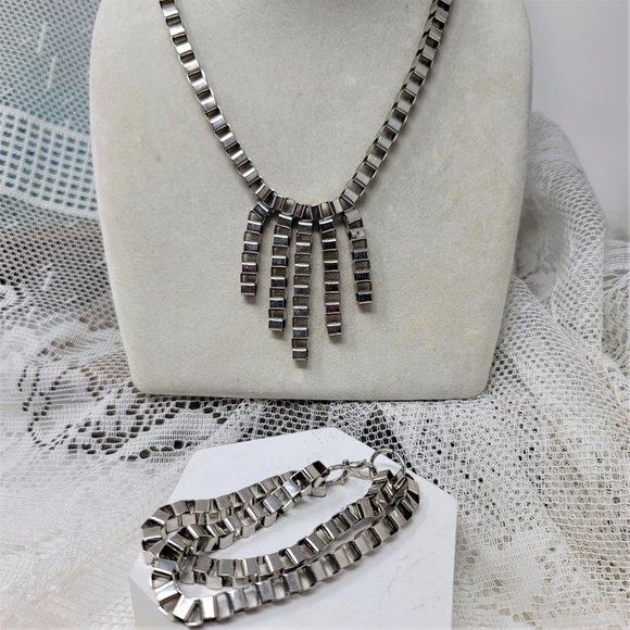 Bike Chain Necklace & Bracelet Set Silver Tone - Picture 5 of 9